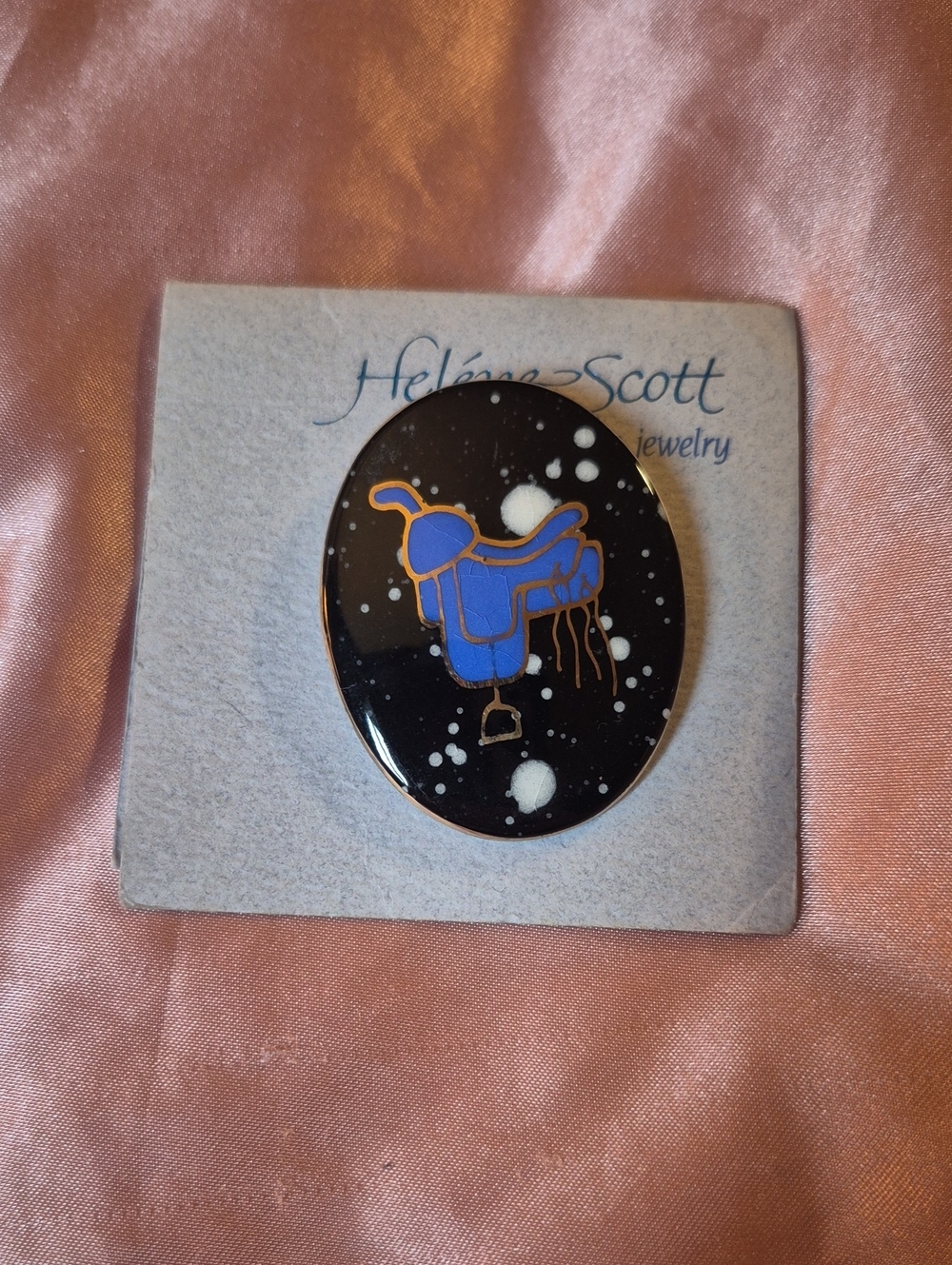 Helene Scott Equestrian Saddle Porcelain Brooch Rare